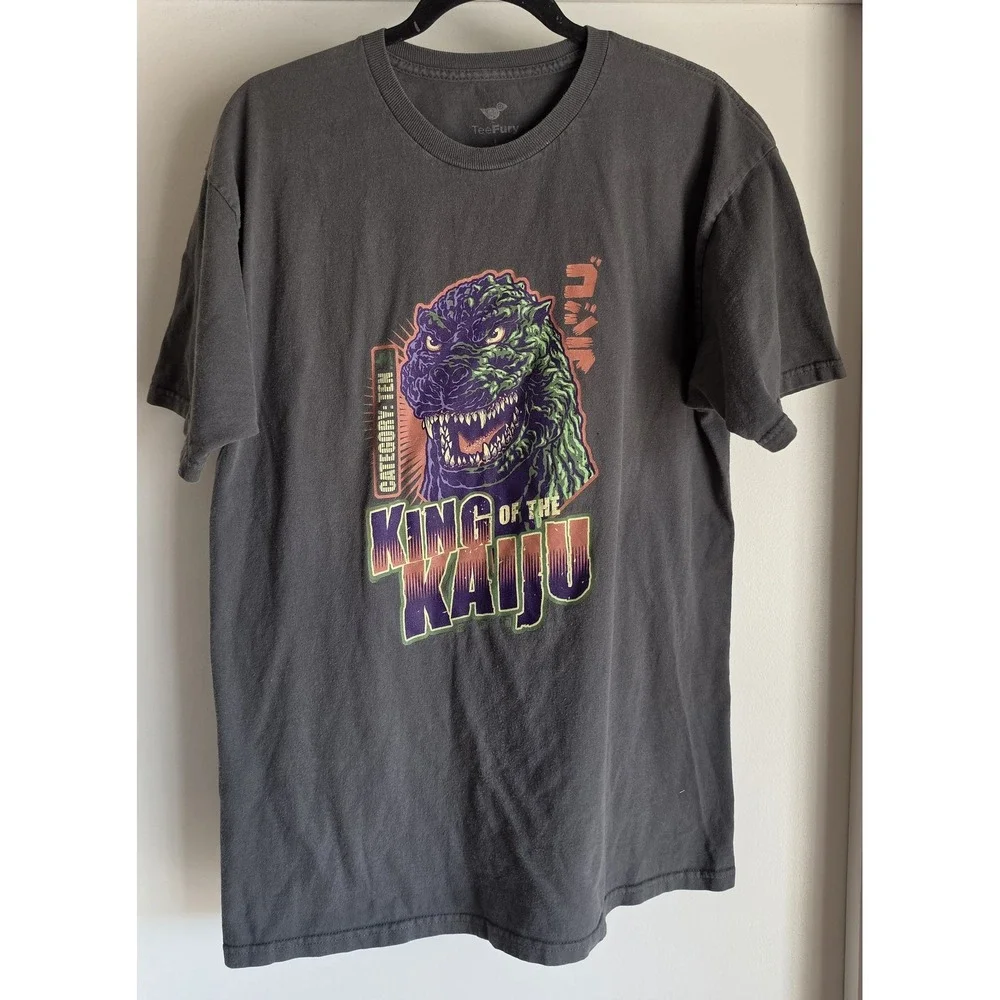 TeeFury King of the Kaiju L Grey T-Shirt Short Sleeve Crew Neck Unisex Tee Top